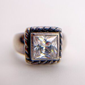 Silpada Sterling 925 Silver Elizabeth CZ Braided Rope Frame Ring. Size 6.